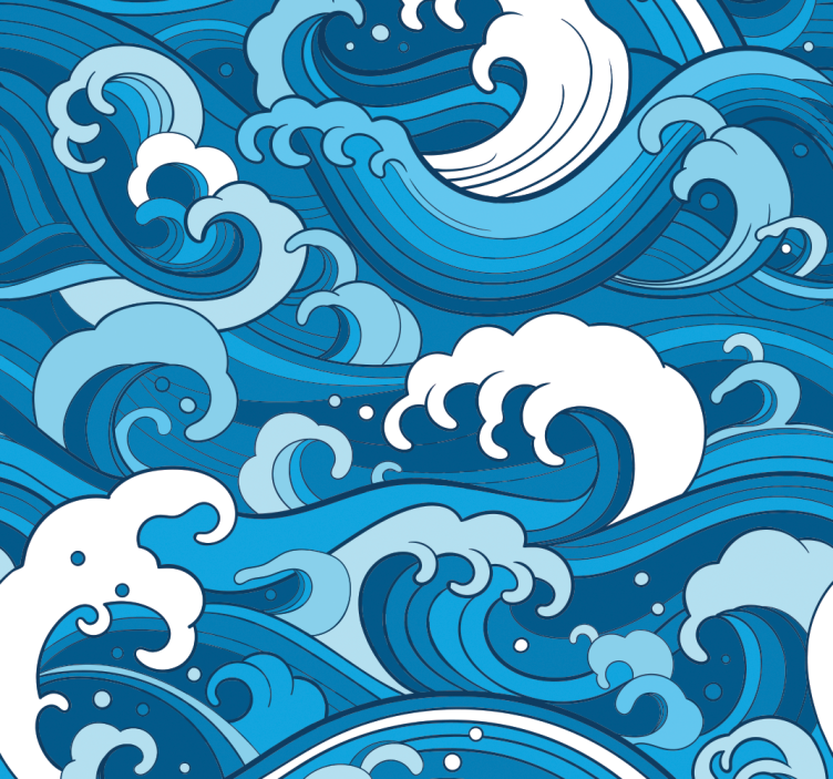 papel de parede paisagem Ondas estilo japonês - TenStickers