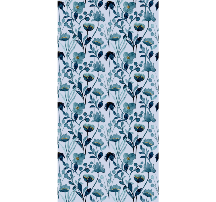 papel de parede floral Padrão floral aquarela padrão azul - TenStickers