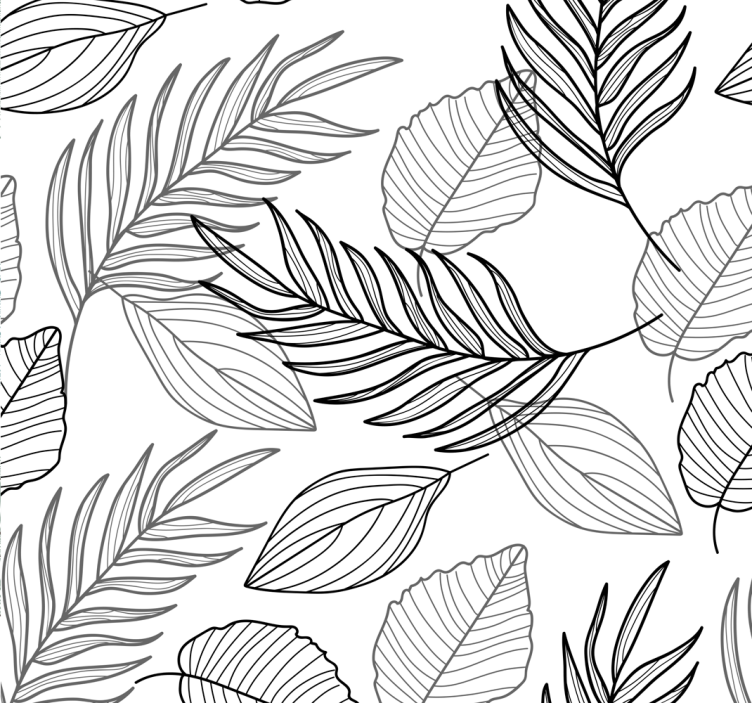 papel de parede natureza Desenho de folhas em preto e branco - TenStickers