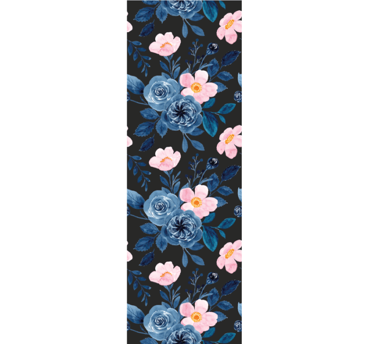 papel de parede floral Padrão azul e rosa em fundo preto - TenStickers