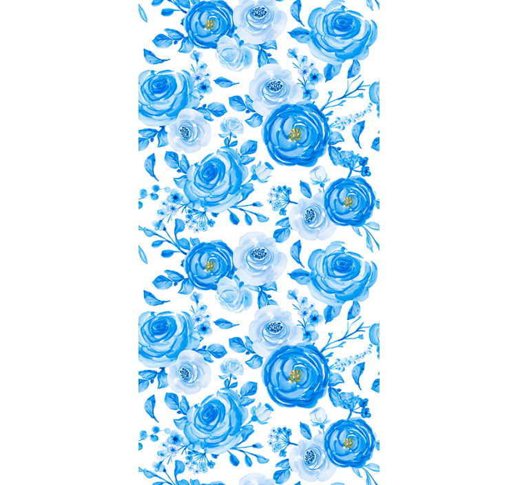 papel de parede flores padrão de rosa azul - TenStickers