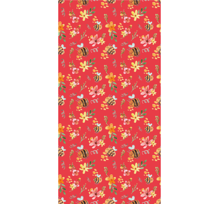 papel de parede flores padrão floral de abelha - TenStickers