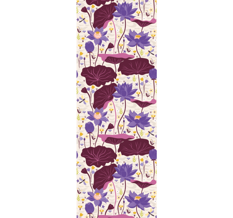papel de parede flores padrão azul e roxo - TenStickers