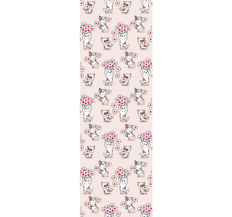 papel de parede infantil Gatos com padrão de ícones de coração - TenStickers