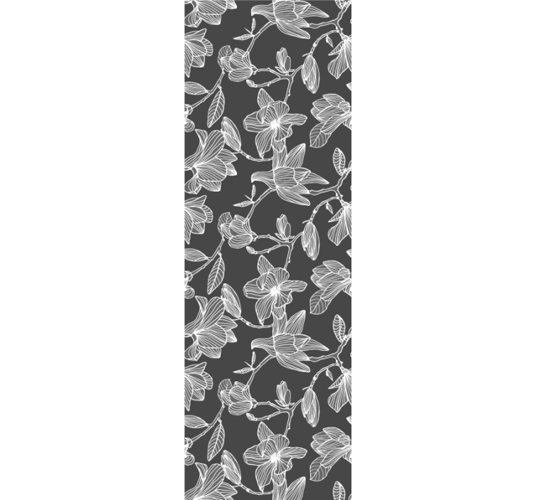 papel de parede floral Desenho de flor de magnólia branca e cinza - TenStickers