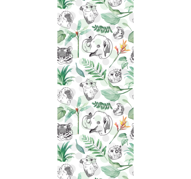 papel de parede infantil Animais e plantas tropicais em aquarela - TenStickers