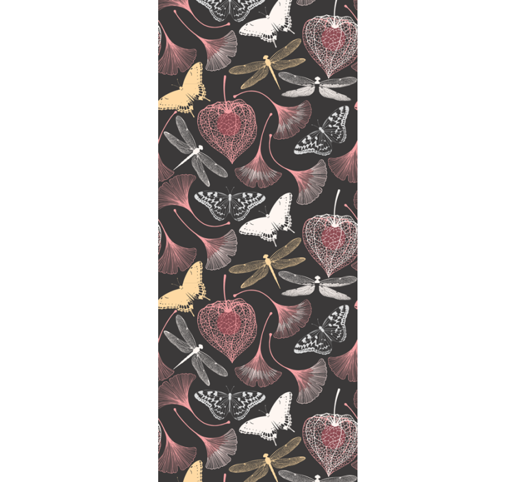 papel de parede infantil Folhas rosa padrão de borboleta preta - TenStickers
