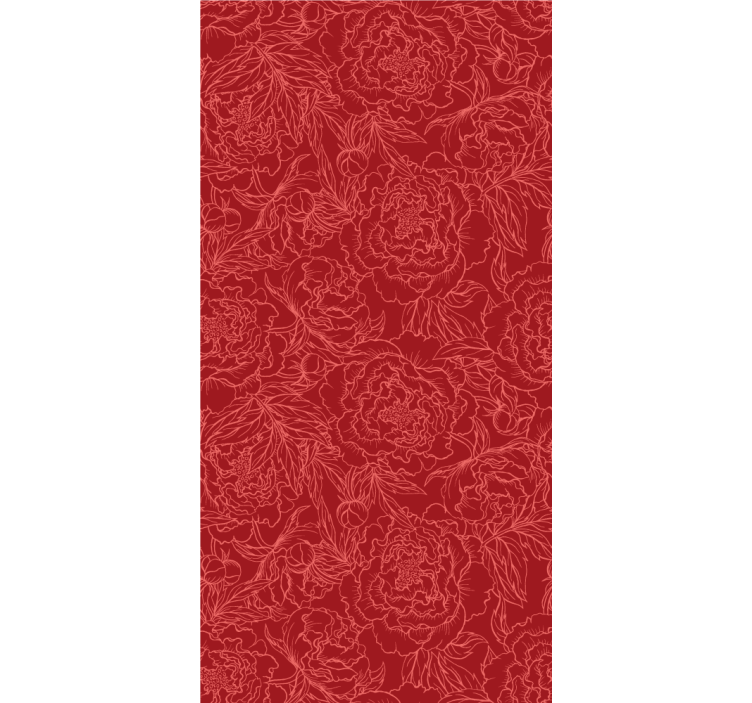 papel de parede flores padrão de rosas de contorno vermelho - TenStickers