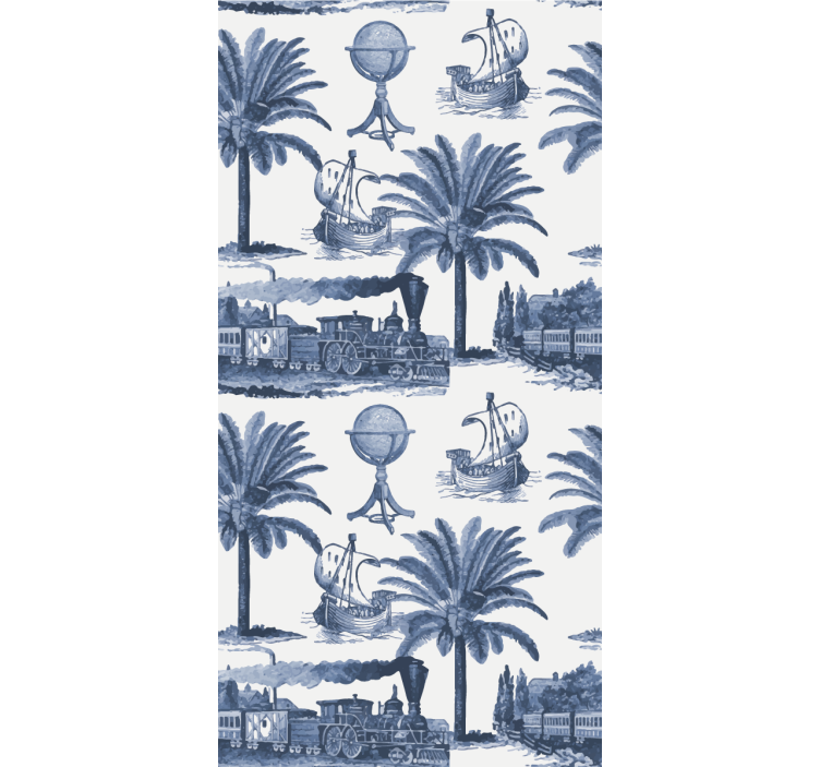 papel de parede clássico Francês vintage padrão em azul - TenStickers