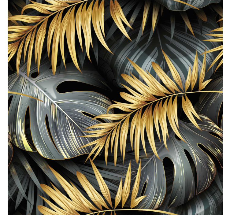 papel de parede preto folhas tropicais - TenStickers
