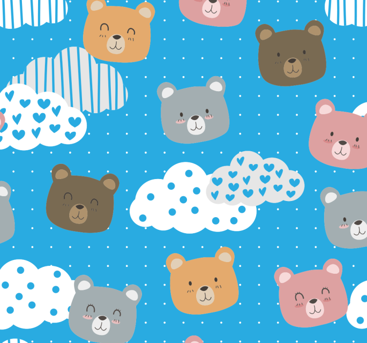 Papel de parede gatos padrão de paisagem de nuvem de urso - TenStickers