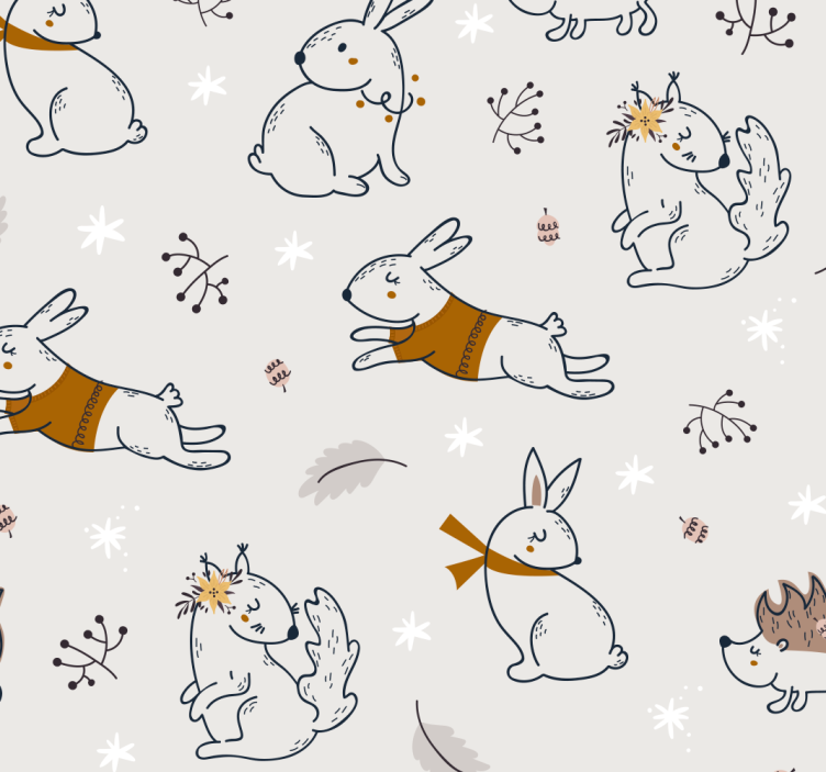 papel de parede animais motivo de coelho brincalhão - TenStickers