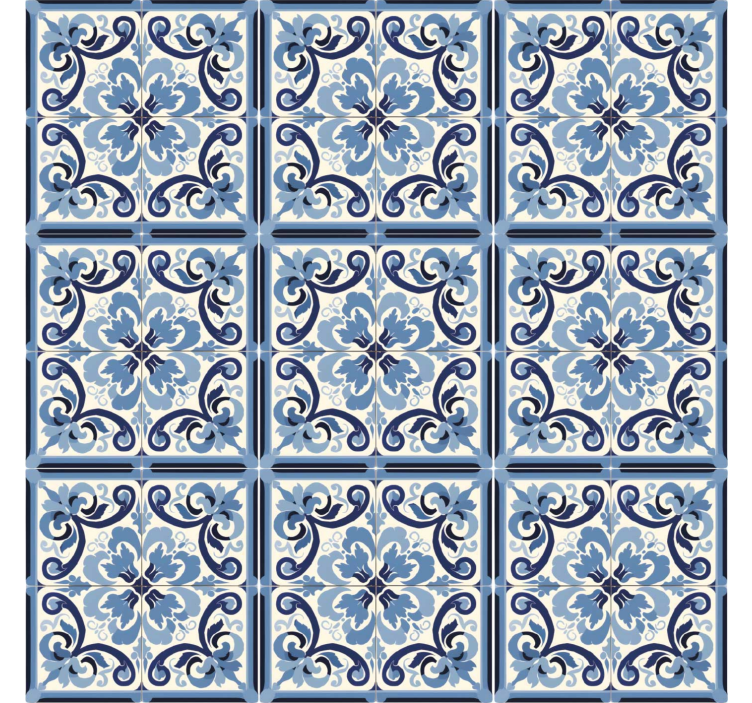 papel de parede azulejo padrão floral azul e branco - TenStickers
