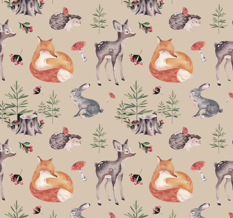 Papel de parede animais padrão de floresta infantil - TenStickers