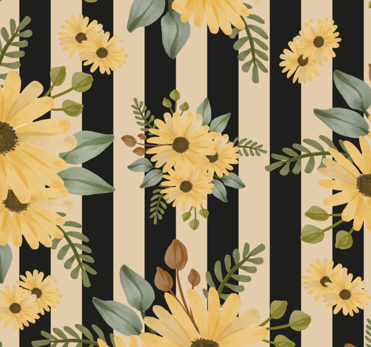 papel de parede floral padrão de girassol listrado - TenStickers