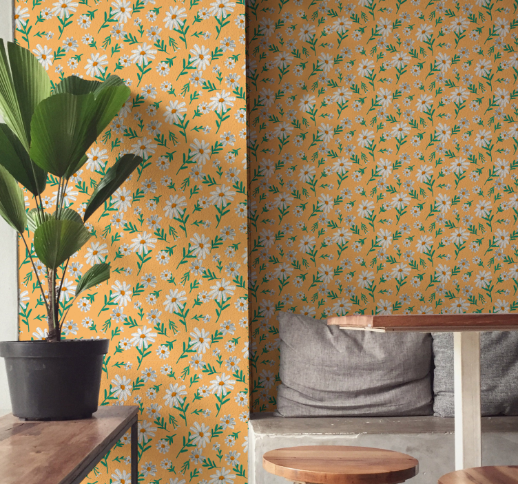 Papel de parede de flores Margaridas sobre fundo amarelo - TenStickers