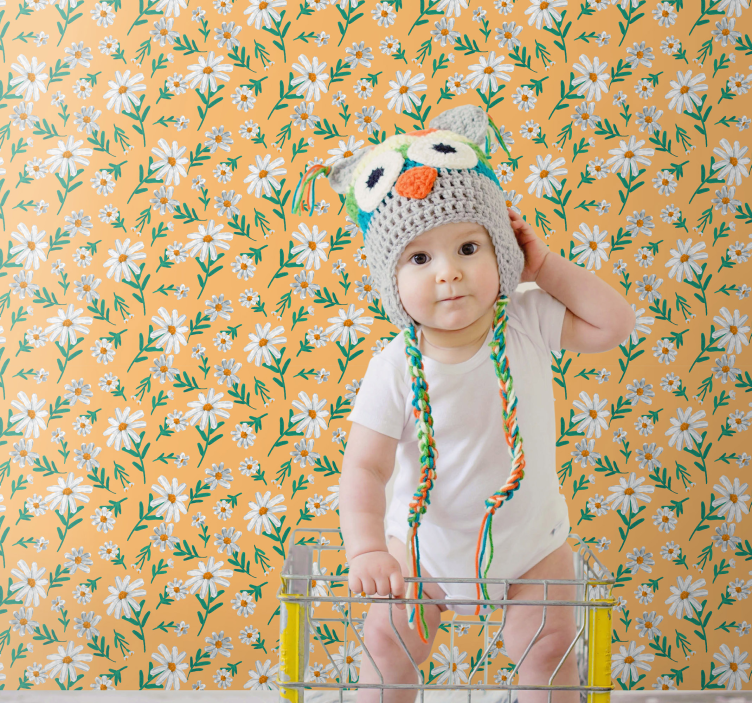 Papel de parede de flores Margaridas sobre fundo amarelo - TenStickers