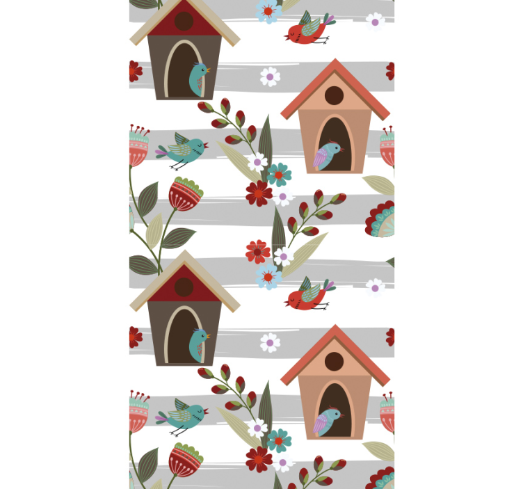 Papel de parede floral padrão de casas de passarinho - TenStickers