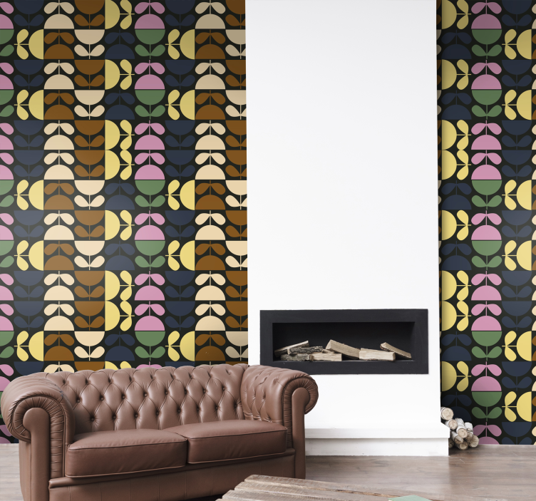 papel de parede floral padrões de folhas estilizadas - TenStickers