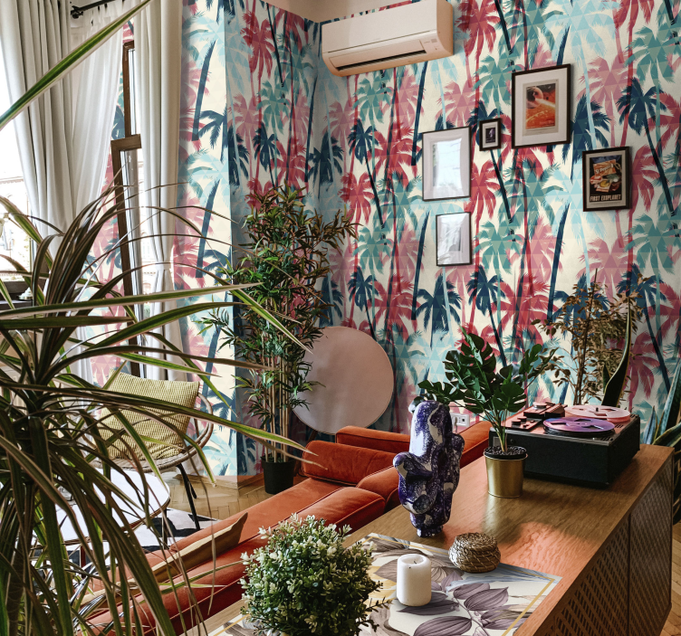 papel de parede selva copa de palmeira vibrante - TenStickers