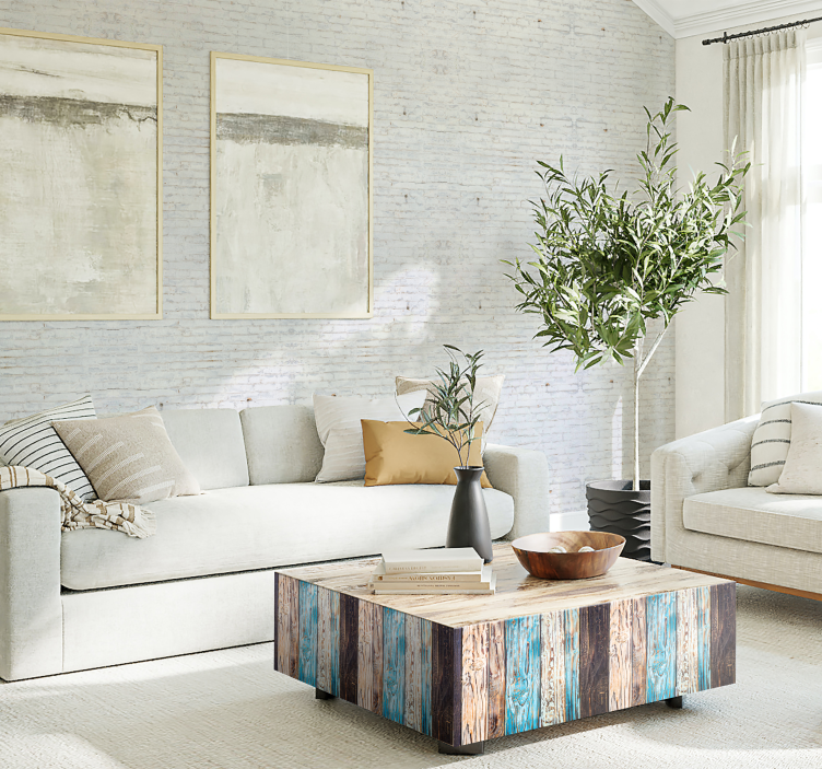 papel de parede tijolo Padrão de tijolo branco com tinta gasta - TenStickers