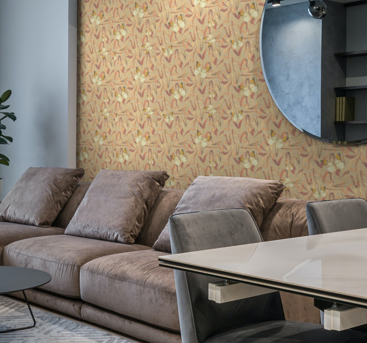 papel de parede para sala borboletas e folhas secas - TenStickers