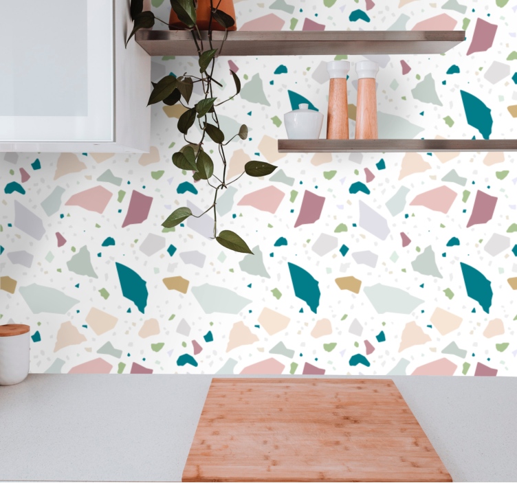 papel de parede para cozinha terrazzo geométrico colorido - TenStickers