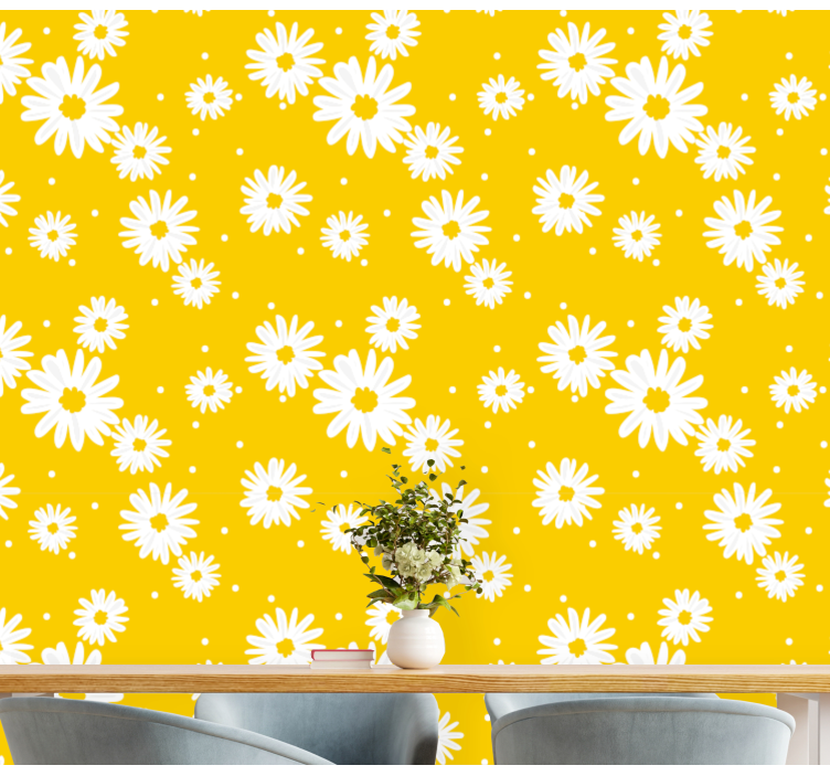 papel de parede floral Margarida flores em amarelo - TenStickers