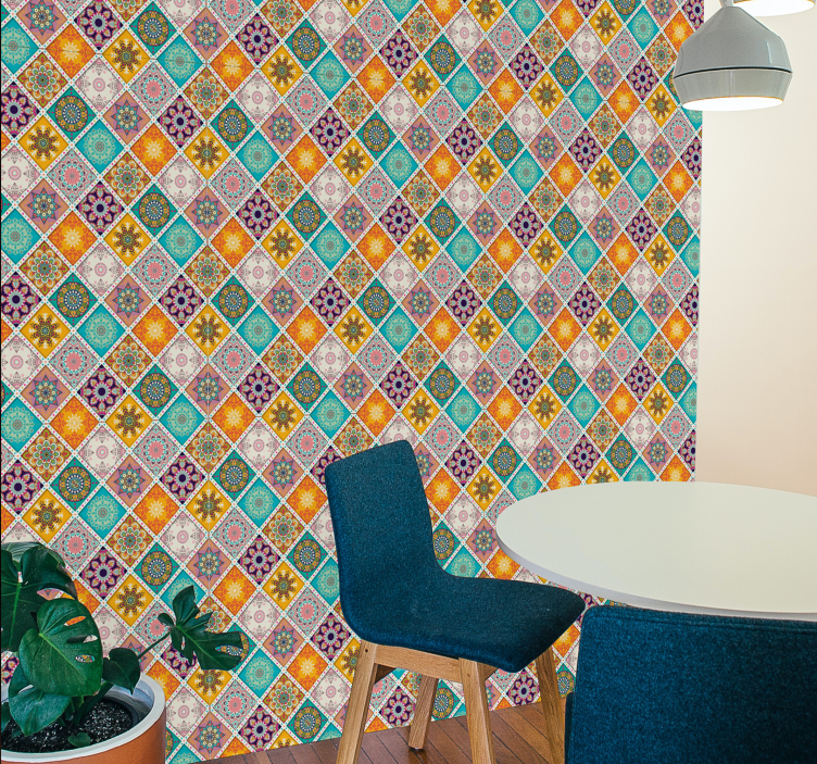 papel de parede azulejos Quadrados boho - TenStickers