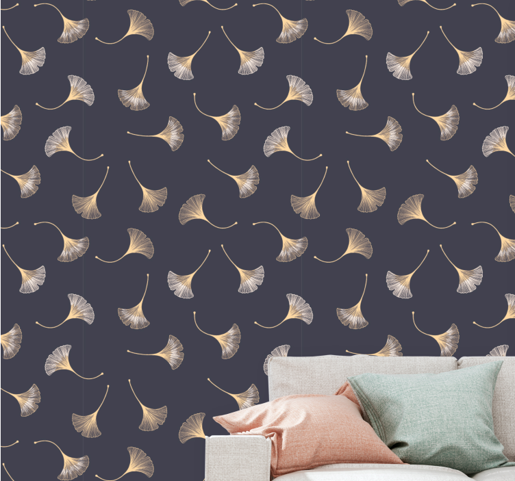 Papel de parede folhas motivo ginkgo cinza elegante - TenStickers