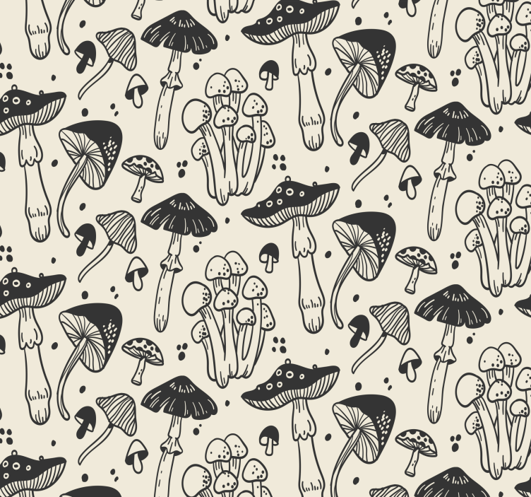 Papel de parede natureza Desenho preto de cogumelos padrão - TenStickers
