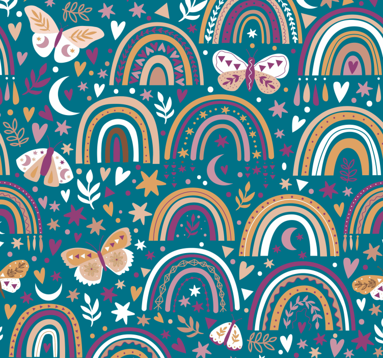 papel de parede infantil Padrão com arco-íris boho - TenStickers