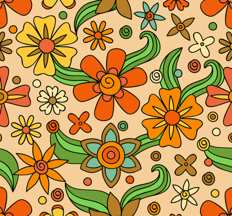 papel de parede flores padrão floral retrô - TenStickers