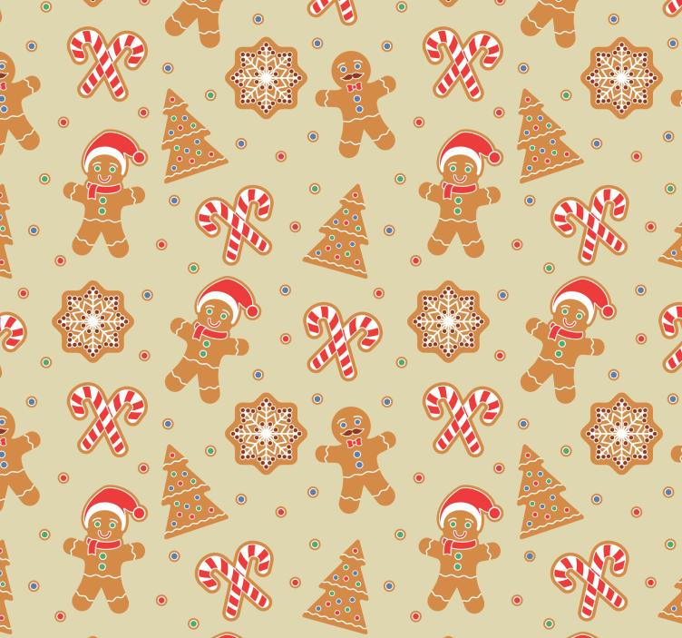 Papel de parede Natal figuras festivas de gengibre - TenStickers