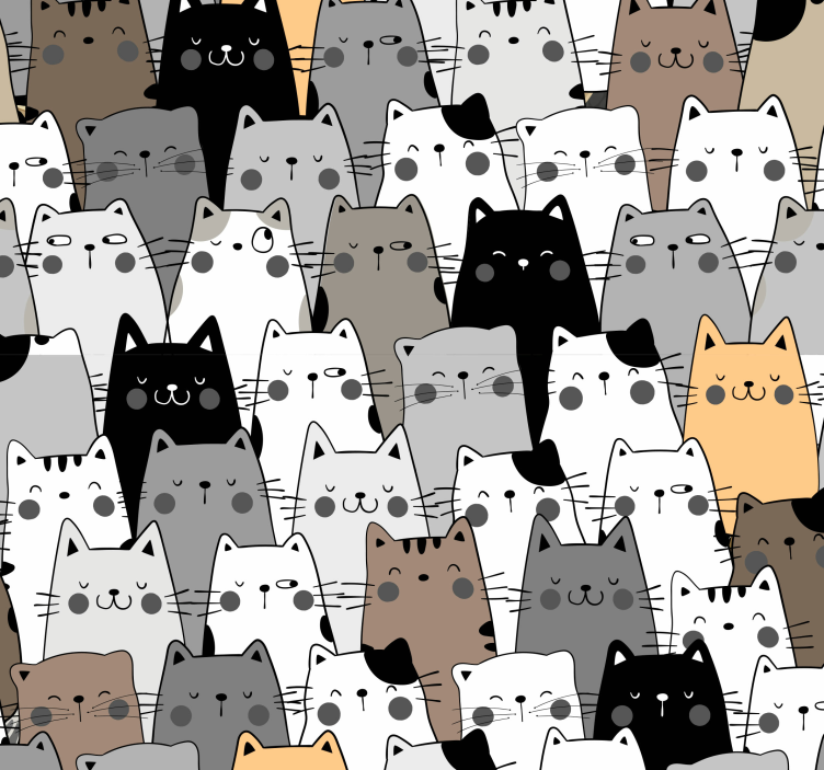 papel de parede moderno Padrão de gatos de desenho animado colori - TenStickers