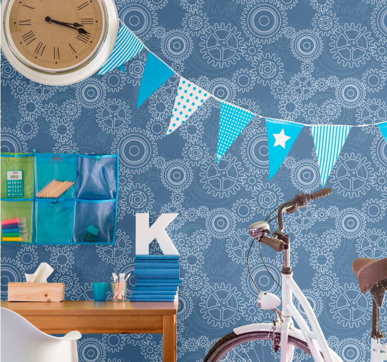 Papel de parede 3D padrões geométricos de engrenagens - TenStickers