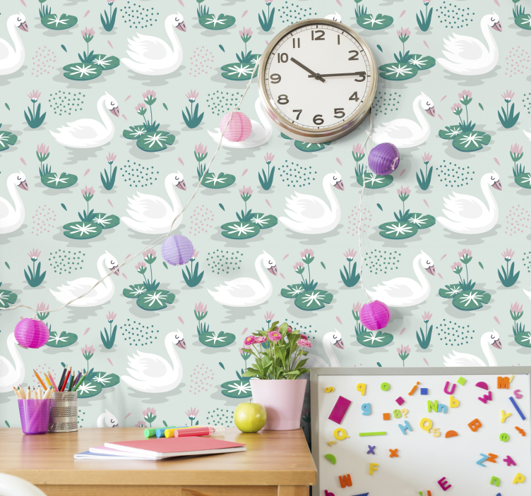 papel de parede animais padrão de lago de cisnes - TenStickers