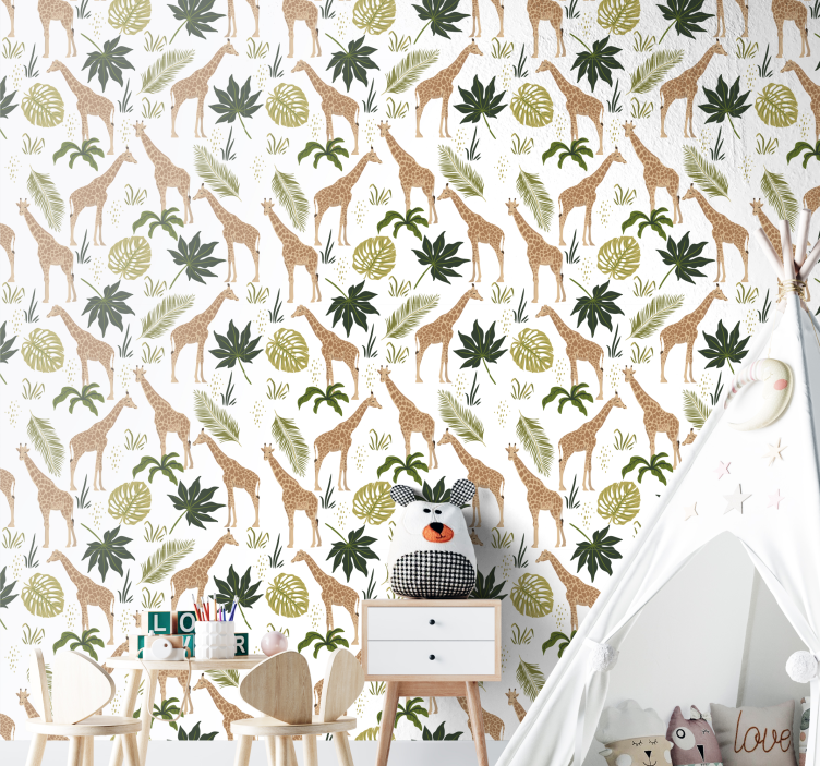 papel de parede animais tema girafa safari - TenStickers