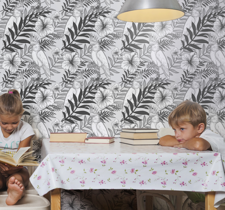 papel de parede selva desenho monocromático floral - TenStickers