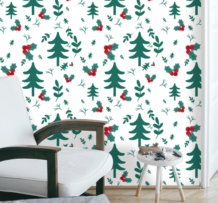 Papel de parede Natal padrão de árvore festiva - TenStickers