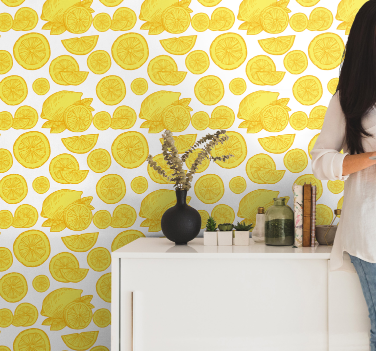 papel de parede flores fatias de frutas cítricas - TenStickers