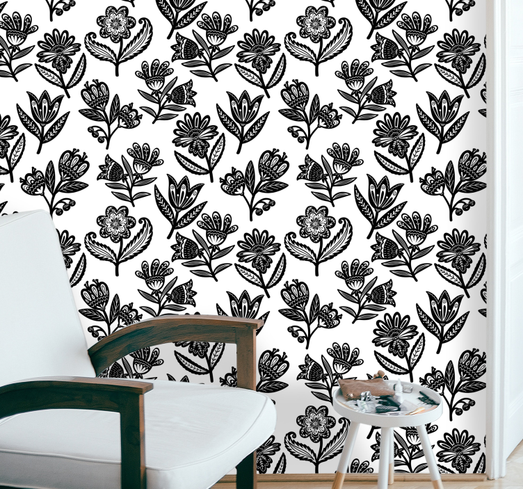 papel de parede ornamental motivo estampado floral - TenStickers