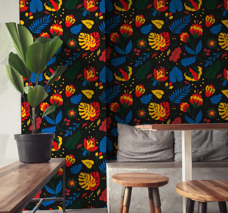 papel de parede ornamental padrão de folha floral - TenStickers