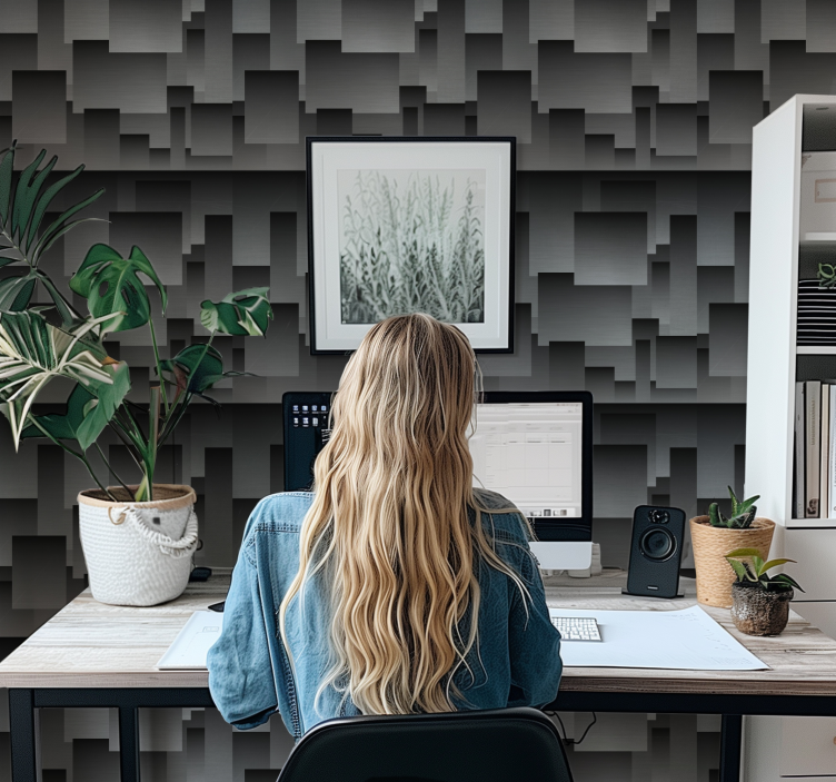 papel de parede preto desenho de quadrados - TenStickers