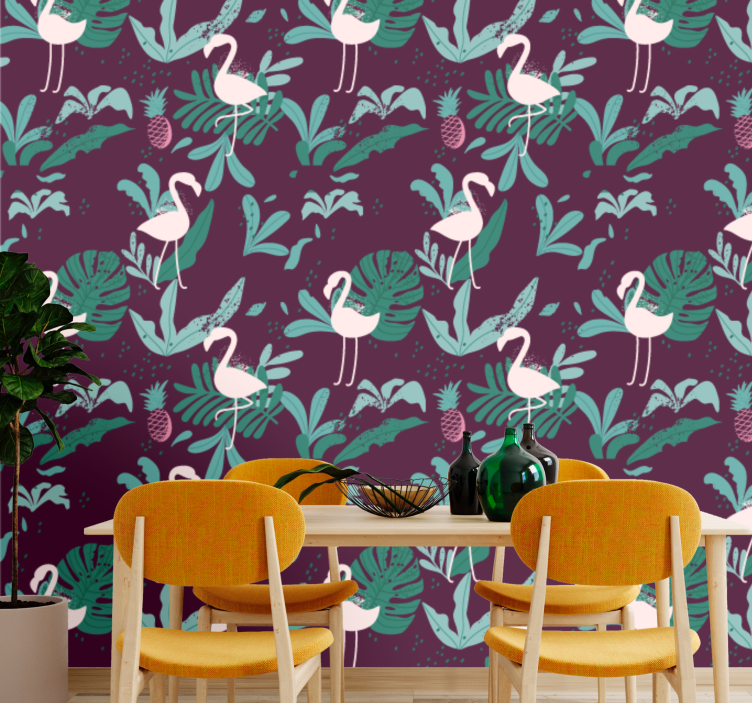 papel de parede animais flamingo tropical - TenStickers