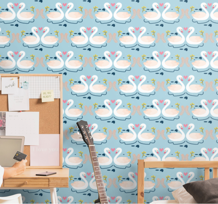 papel de parede animais padrão lago dos cisnes - TenStickers