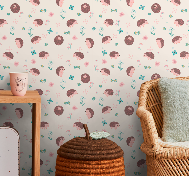 papel de parede animais padrões fofos de ouriço - TenStickers