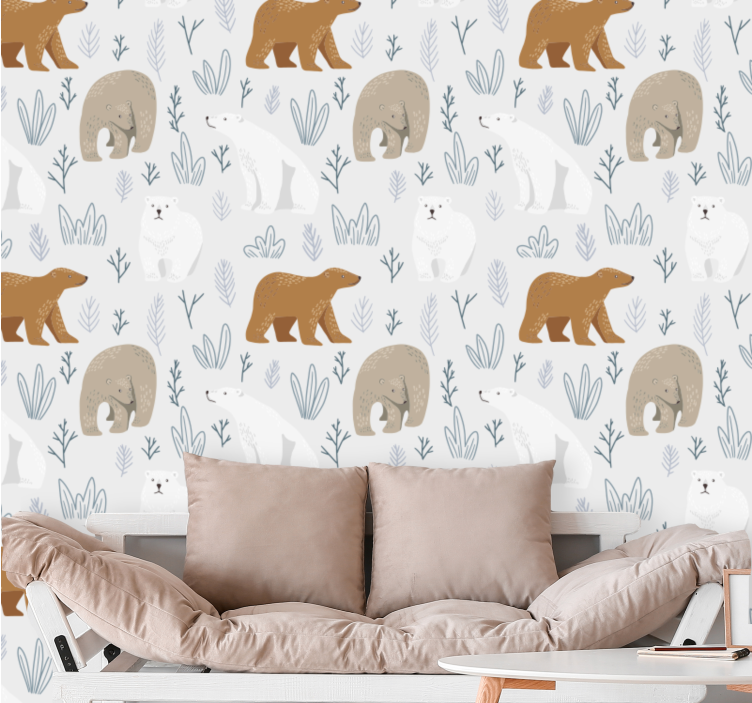 papel de parede animais padrão de urso marrom e polar - TenStickers