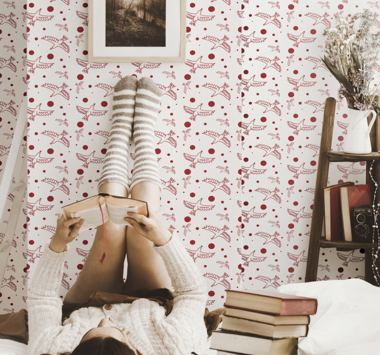 papel de parede animais pássaros e pontos - TenStickers