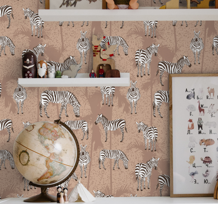 papel de parede de animais Zebra e palmas marrons - TenStickers
